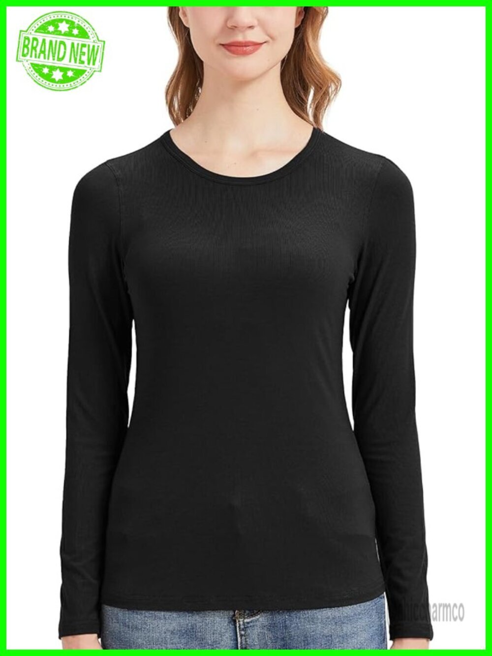 Ribbed Bamboo Viscose Long Sleeve Crew Neck Tee Fitted Thermal Undershirt